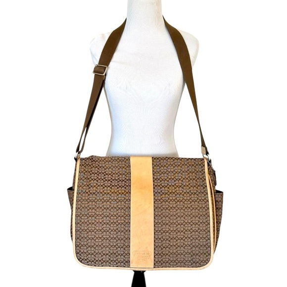 Coach Signature Hudson Commuter Messenger Bag F77004 Tan Laptop Diaper Travel - Picture 1 of 16